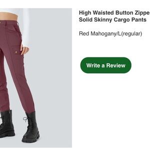 High Waisted Button Zipper Solid Skinny Cargo Pants - Red/ Maroon Mahogany